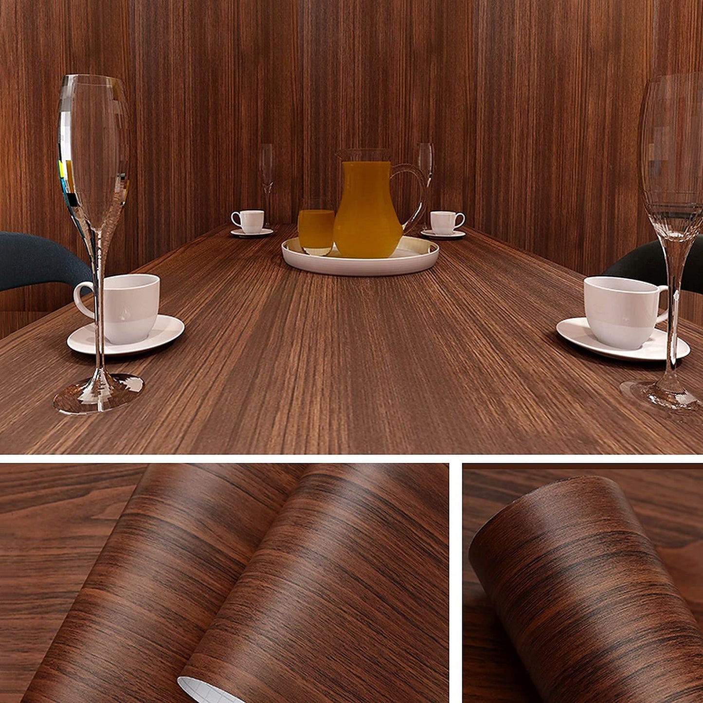 wolpin Wood Door Wallpaper 45 x 300 CM (Mahogany Brown) | DIY Self Adhesive Vinyl for Door Furniture Almirah Table Top Wardrobe | PVC Shelf Liner Contact Paper for Home Décor Kitchen Cupboard
