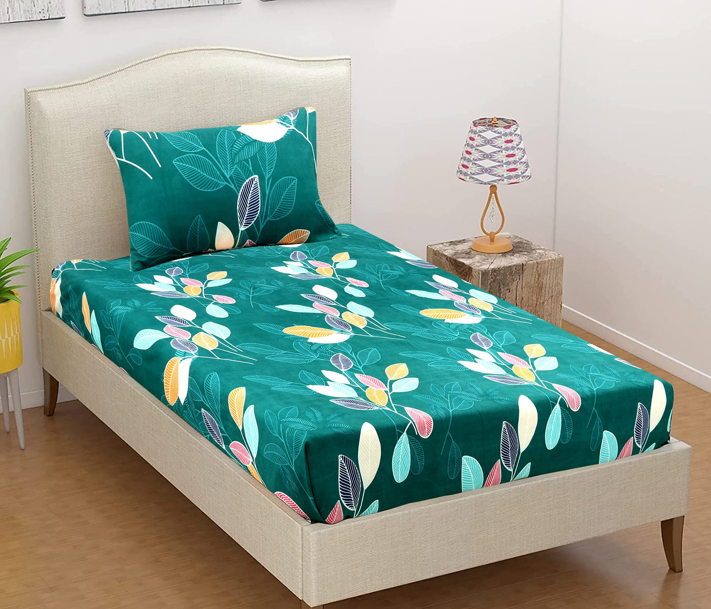 VAS COLLECTIONS Cloud Cotton Double Bedsheet 180 TC | Soft & Breathable Cotton Bedding Set with 2 Pillow Covers | Elegant Floral Printed Bed Sheet for Bedroom & Home | 90 x 90 Inches (Botanical Sage)