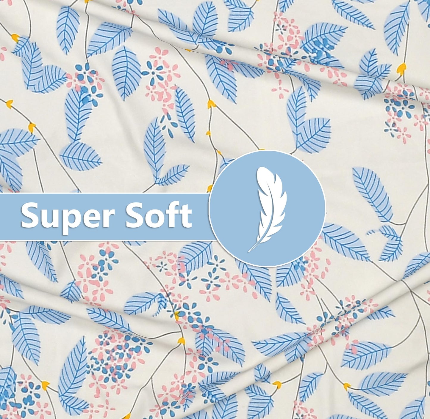 VAS COLLECTIONS Premium Cotton Elastic Fitted Double Bedsheet Set – 160-210 TC, 72 x 68 + 6 Inches | Wrinkle-Free, Breathable, with 2 Pillow Covers | Corner Fitted Sheet (Off White & Blue)