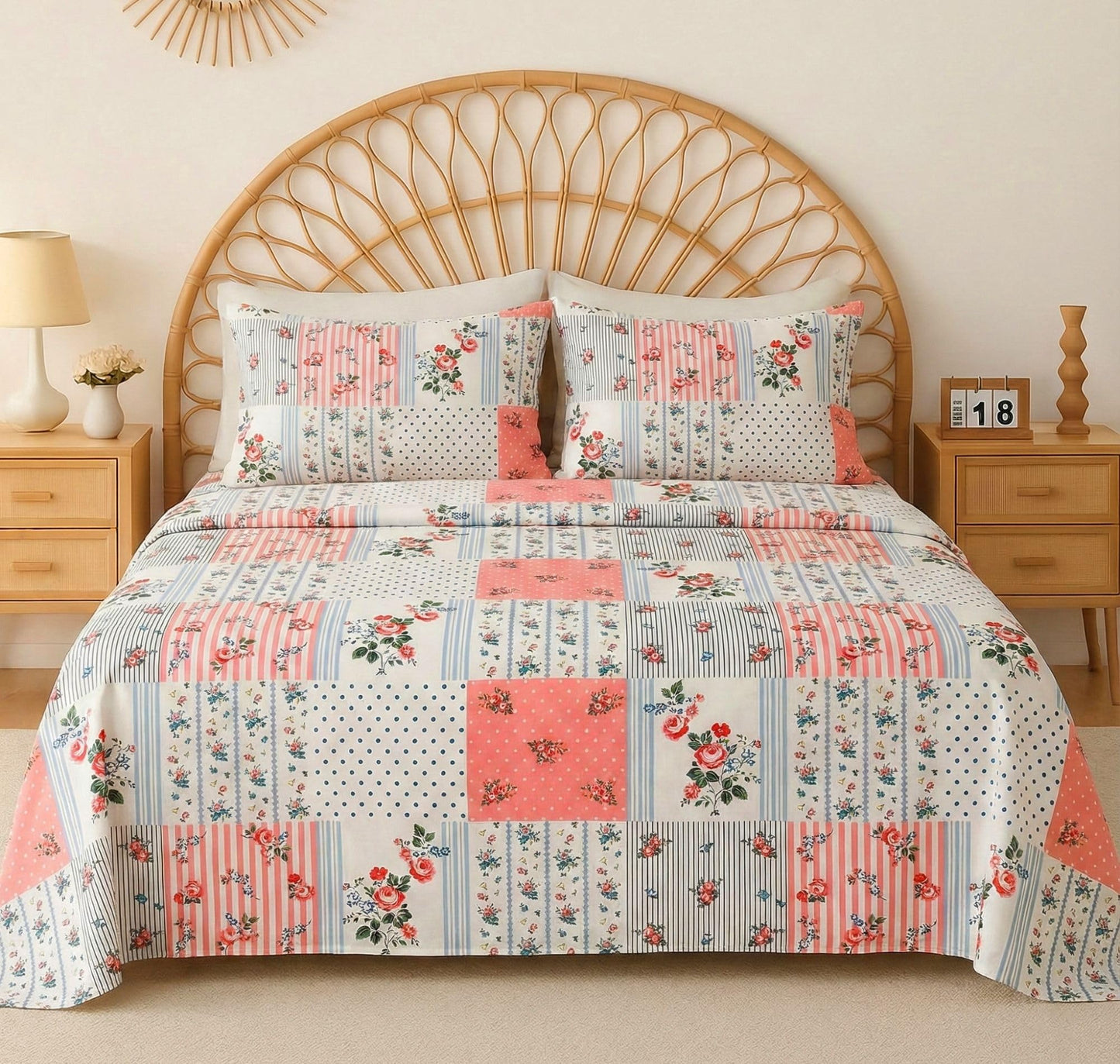 VAS COLLECTIONS Cloud Cotton Double Bedsheet 180 TC | Soft & Breathable Cotton Bedding Set with 2 Pillow Covers | Elegant Floral Printed Bed Sheet for Bedroom & Home | 90 x 90 Inches (Botanical Sage)