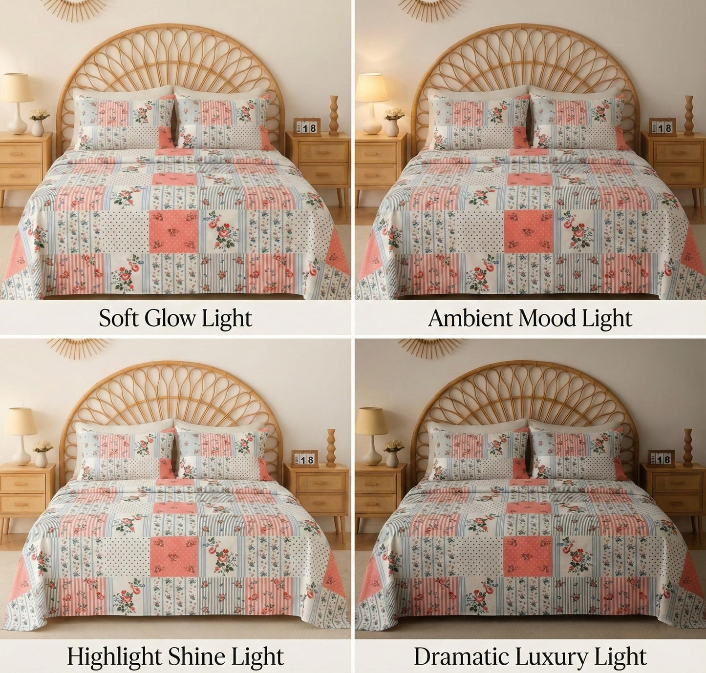 BSB HOME 100% Cotton CloudTouch Double Bed Bedsheet Set | 144 TC Soft & Breathable | Mint Green Floral & Beige Leaves with 2 Pillow Covers | Wrinkle Free | for Bedroom (90 x 90 Inches)