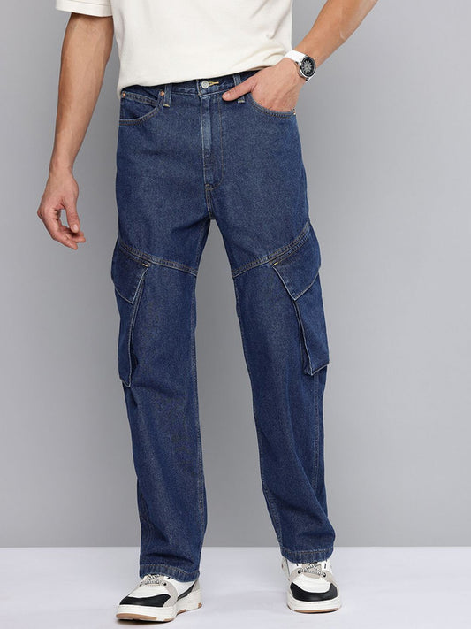 Men Straight Fit Mid Rise Blue Jeans
