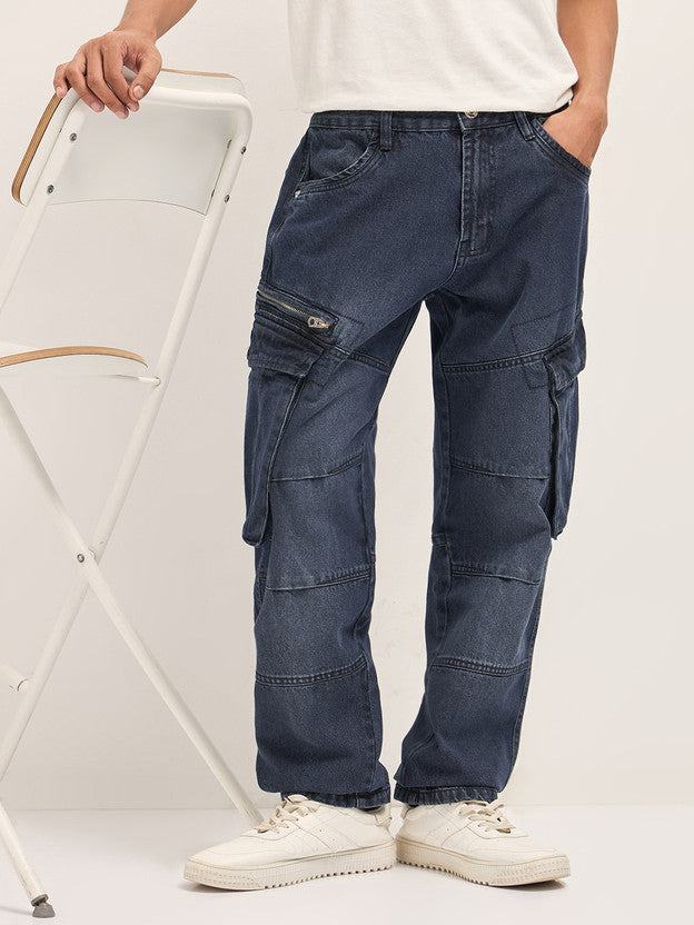 Men Straight Fit Mid Rise Blue Jeans