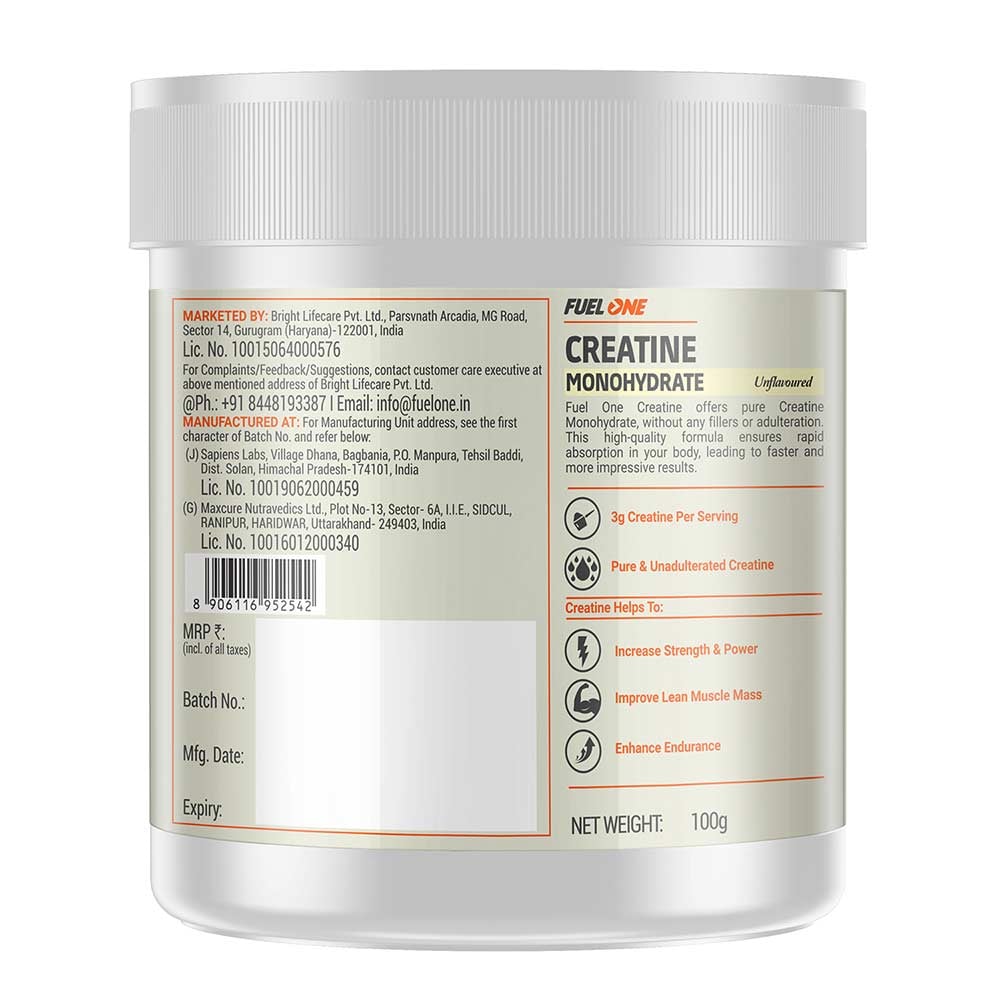 Fuel One Creatine Monohydrate, 100 g (0.22 lb) Unflavoured